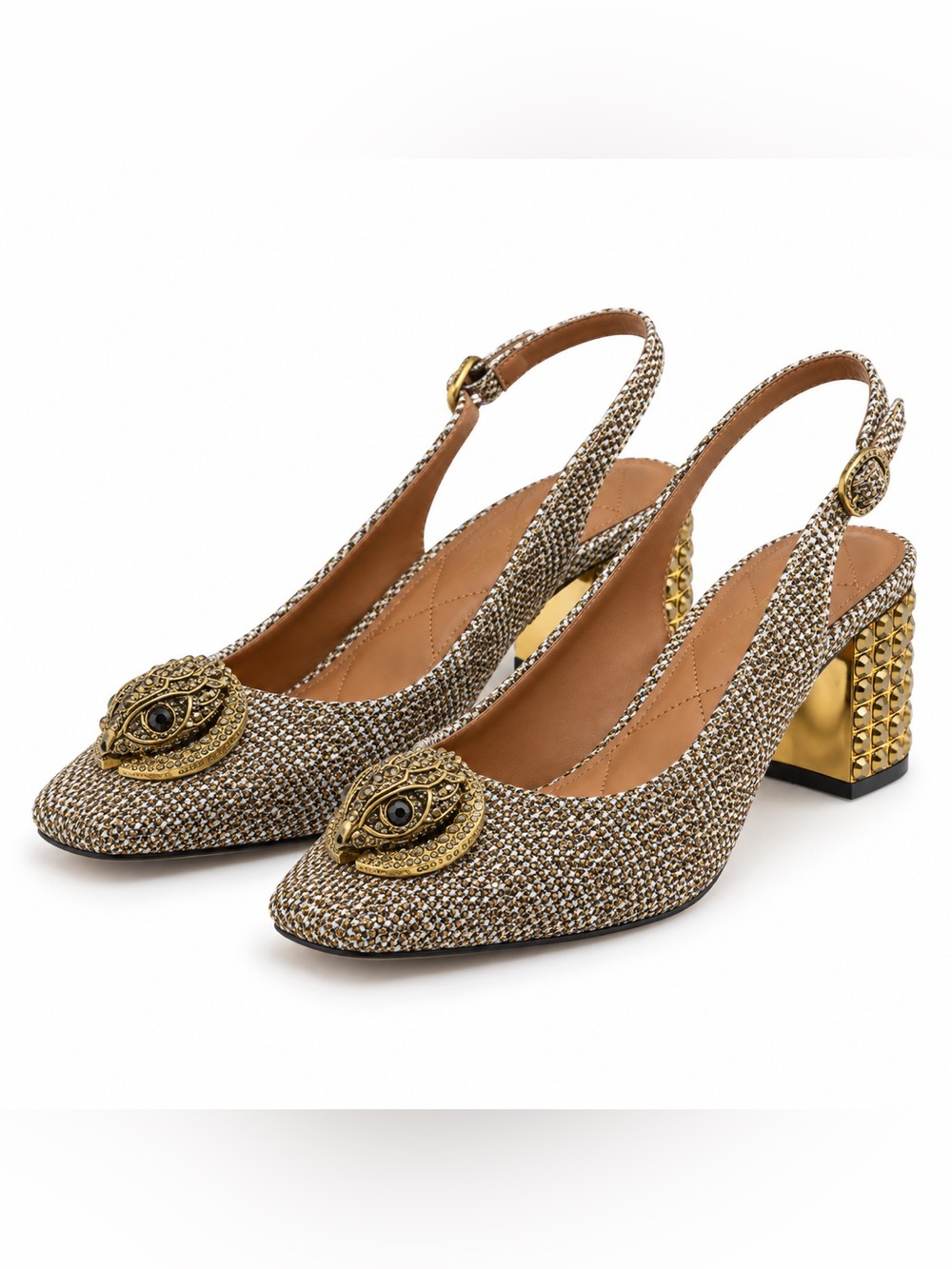 Kurt Geiger Chelsea Slingback Heels Crystal Eagle Beige US 8.5 EU 39